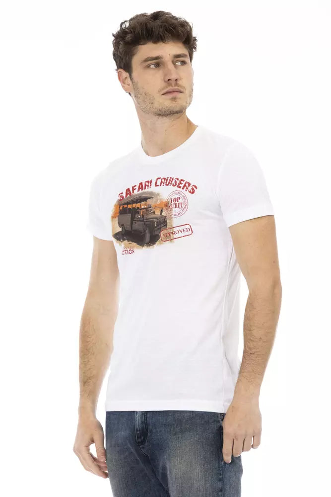 White cotton men's T-shirt from Trussardi Action featuring a casual fit and minimalist design.