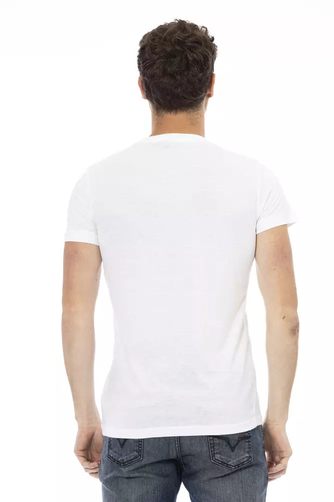White cotton men's T-shirt by Trussardi Action with a classic crew neckline and minimal branding detail.