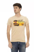 Beige cotton men's T-shirt from Trussardi Action featuring a classic fit and subtle branding, ideal for casual wear.