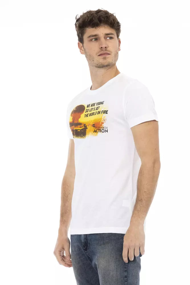 White cotton men's T-shirt from Trussardi Action with a classic fit and minimal branding, displayed flat on a white background.