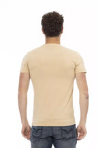 Beige cotton men's T-shirt from Trussardi Action featuring a classic fit and subtle branding details.