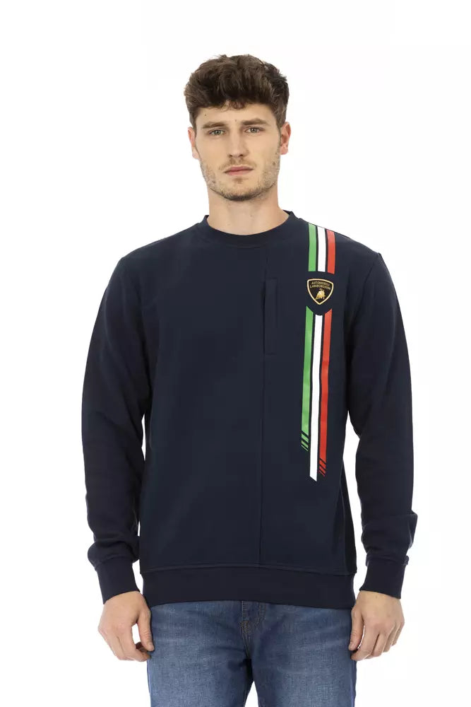 Automobili Lamborghini Blue Cotton Men Sweater with Chest Pocket Automobili Lamborghini