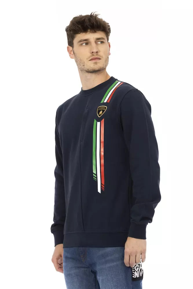 Automobili Lamborghini Blue Cotton Men Sweater with Chest Pocket Automobili Lamborghini