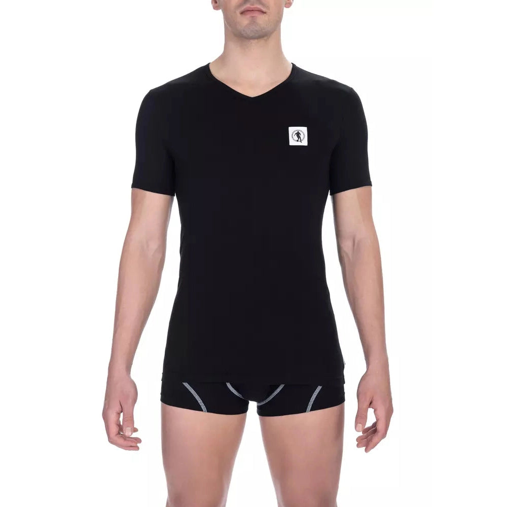Bikkembergs Black Cotton Men V-Neck T-Shirt