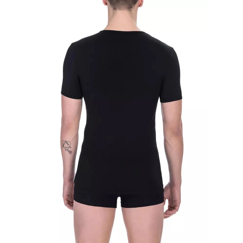 Bikkembergs Black Cotton Men V-Neck T-Shirt
