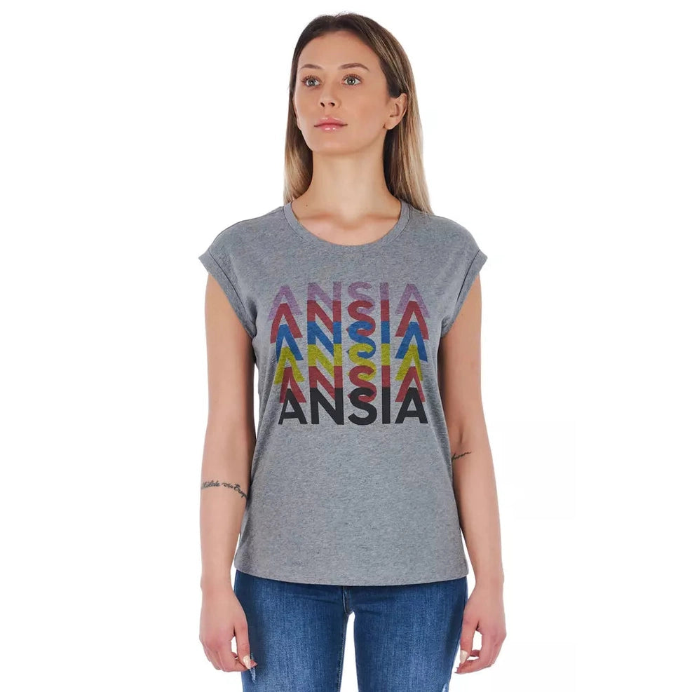 Frankie Morello Gray Cotton Women T-Shirt