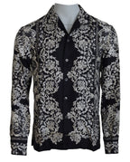 Dolce & Gabbana Blue Silk Floral Baroque Satin Casual Shirt
