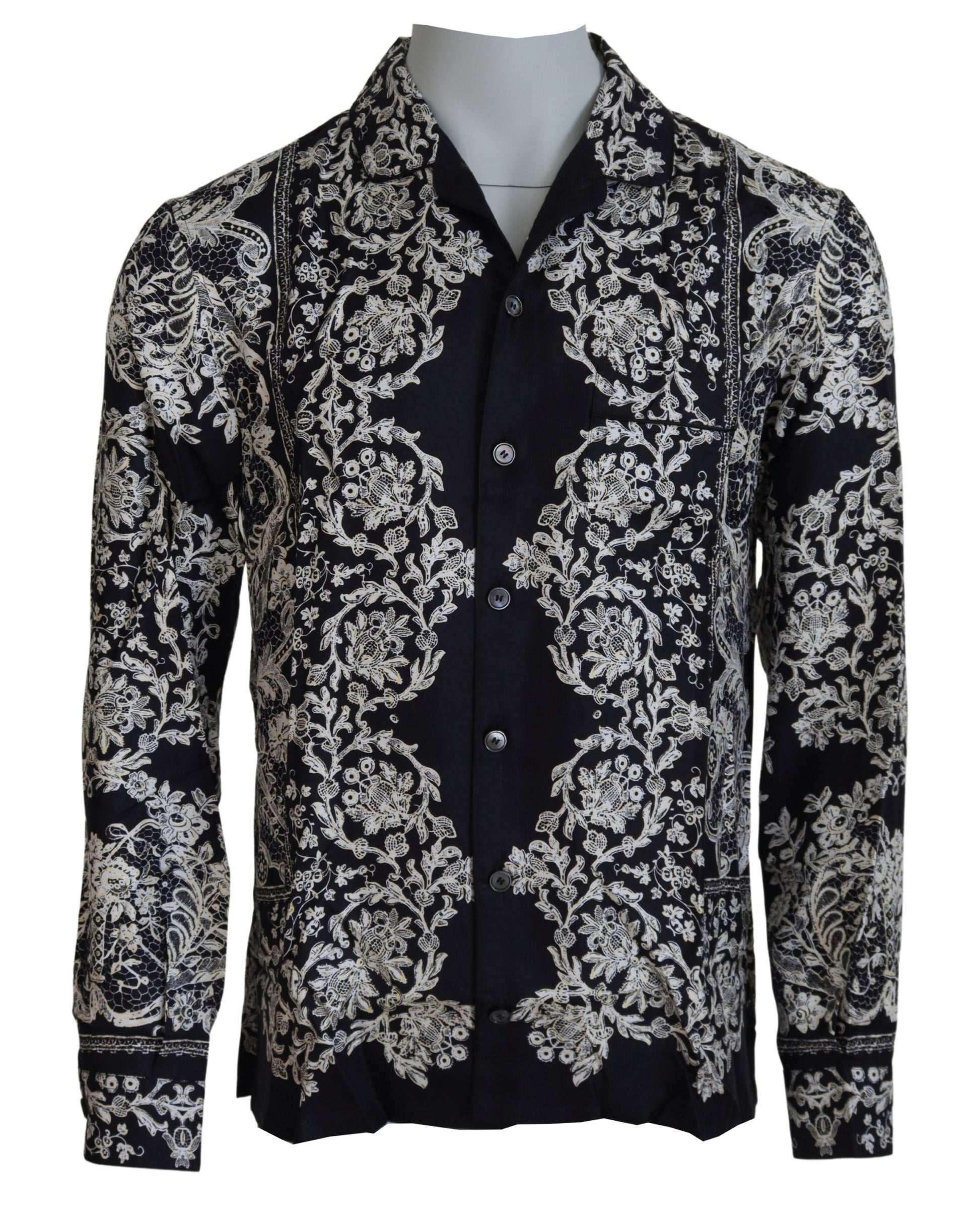 Dolce & Gabbana Blue Silk Floral Baroque Satin Casual Shirt Dolce & Gabbana