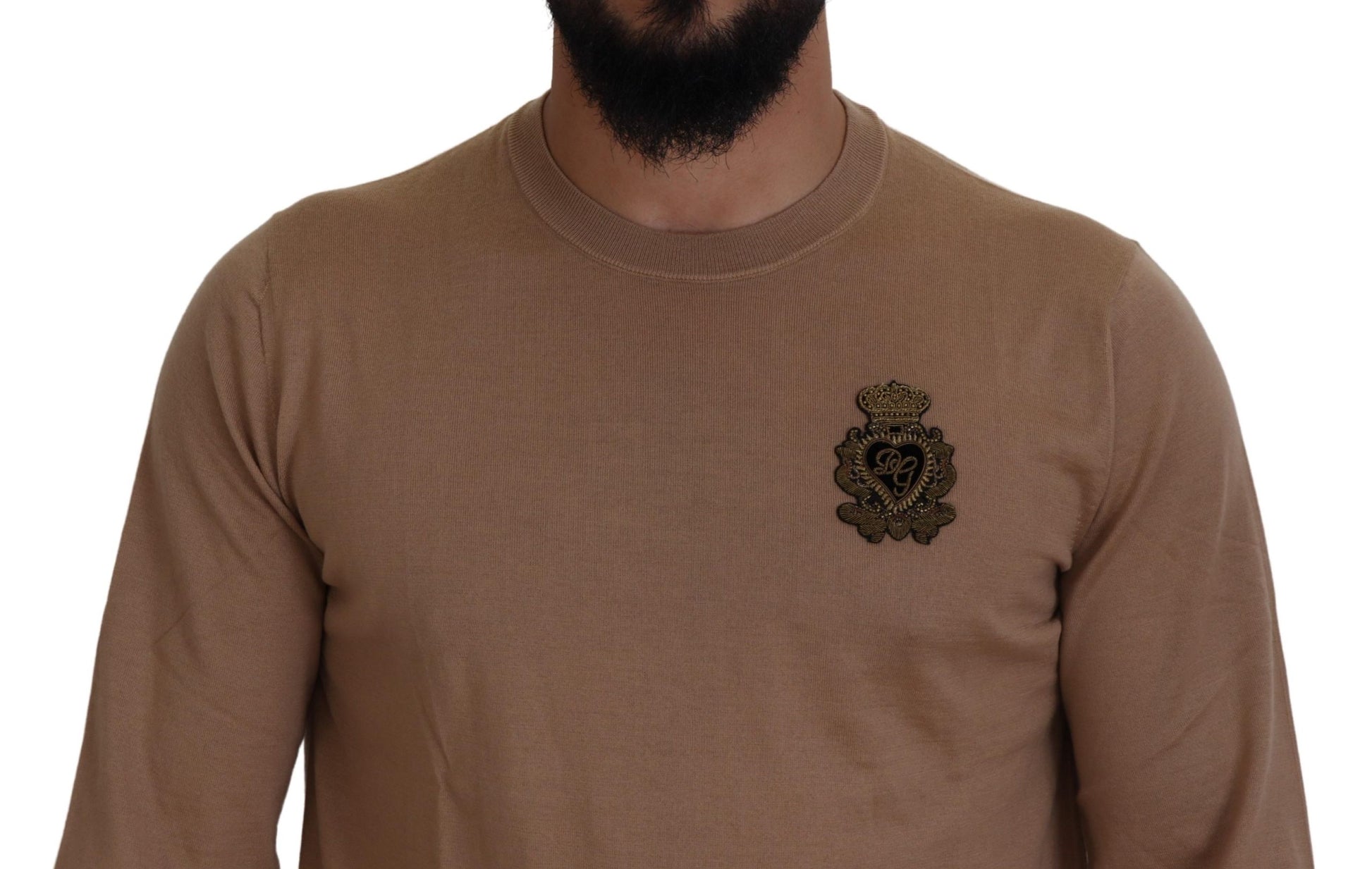 Dolce & Gabbana Beige Cashmere Crown Logo Pullover Sweater Dolce & Gabbana