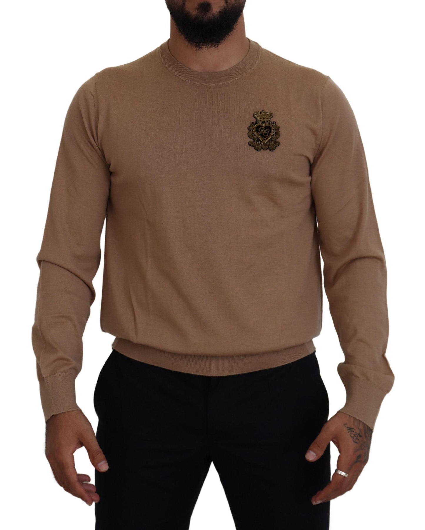 Dolce & Gabbana Beige Cashmere Crown Logo Pullover Sweater Dolce & Gabbana