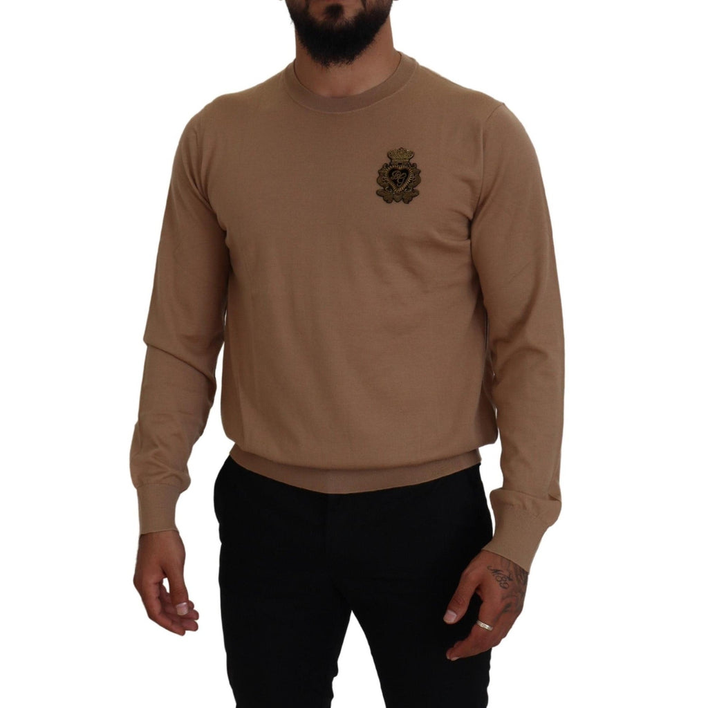 Dolce & Gabbana Beige Cashmere Crown Logo Pullover Sweater
