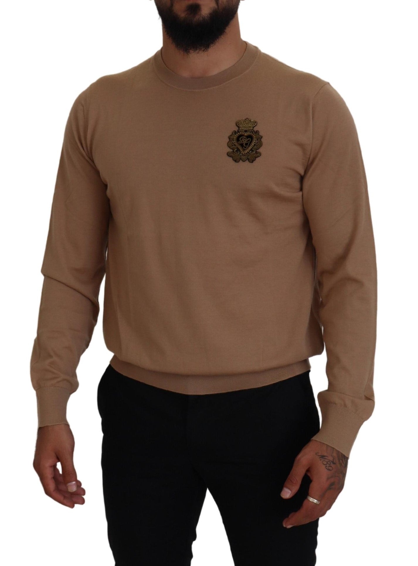Dolce & Gabbana Beige Cashmere Crown Logo Pullover Sweater Dolce & Gabbana