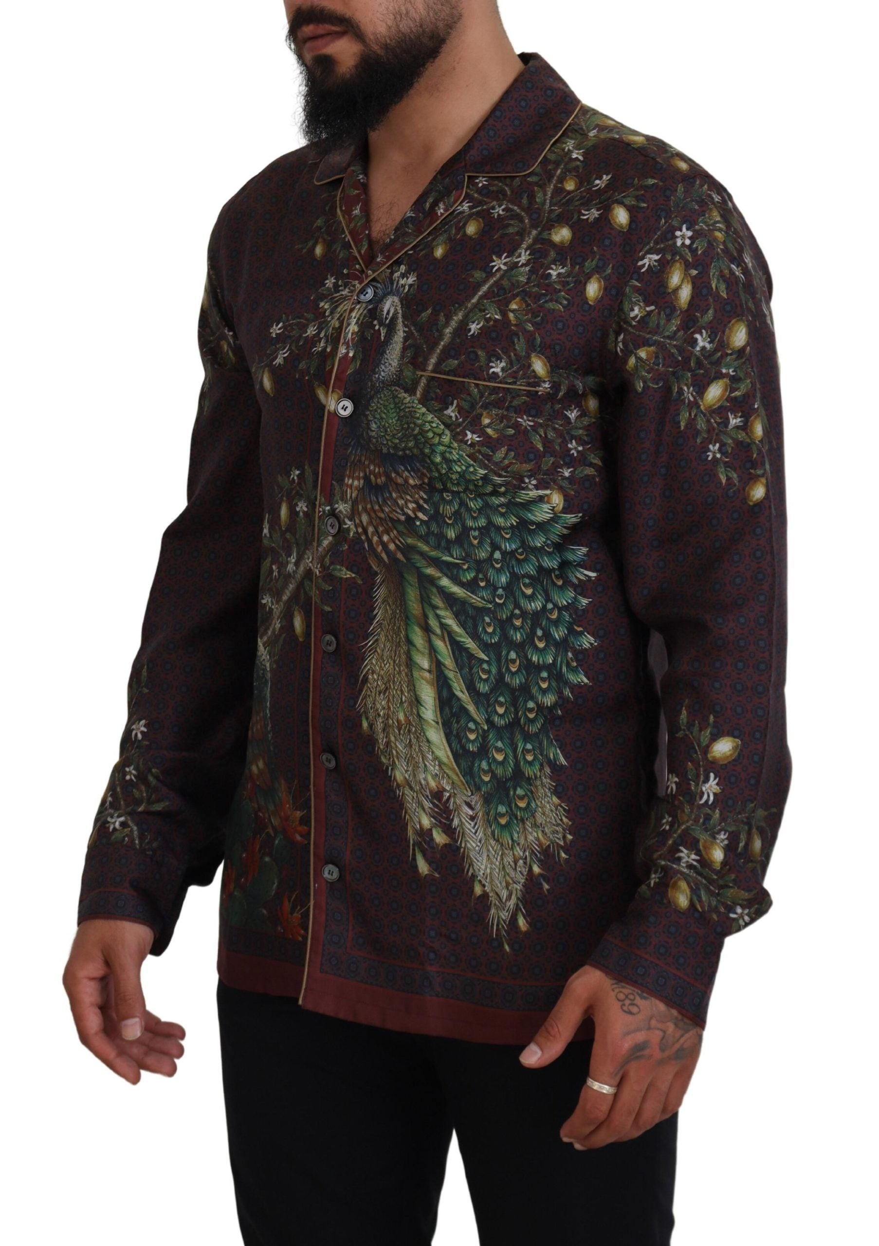 Dolce & Gabbana Bordeaux Ostrich Silk Satin Casual Mens Shirt Dolce & Gabbana