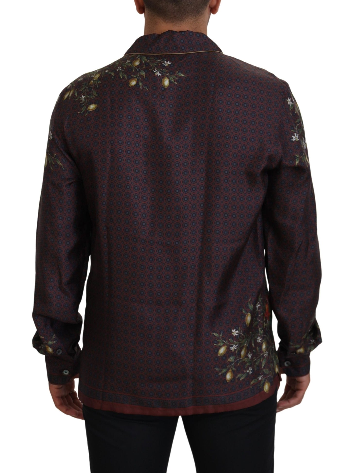 Dolce & Gabbana Bordeaux Ostrich Silk Satin Casual Mens Shirt Dolce & Gabbana