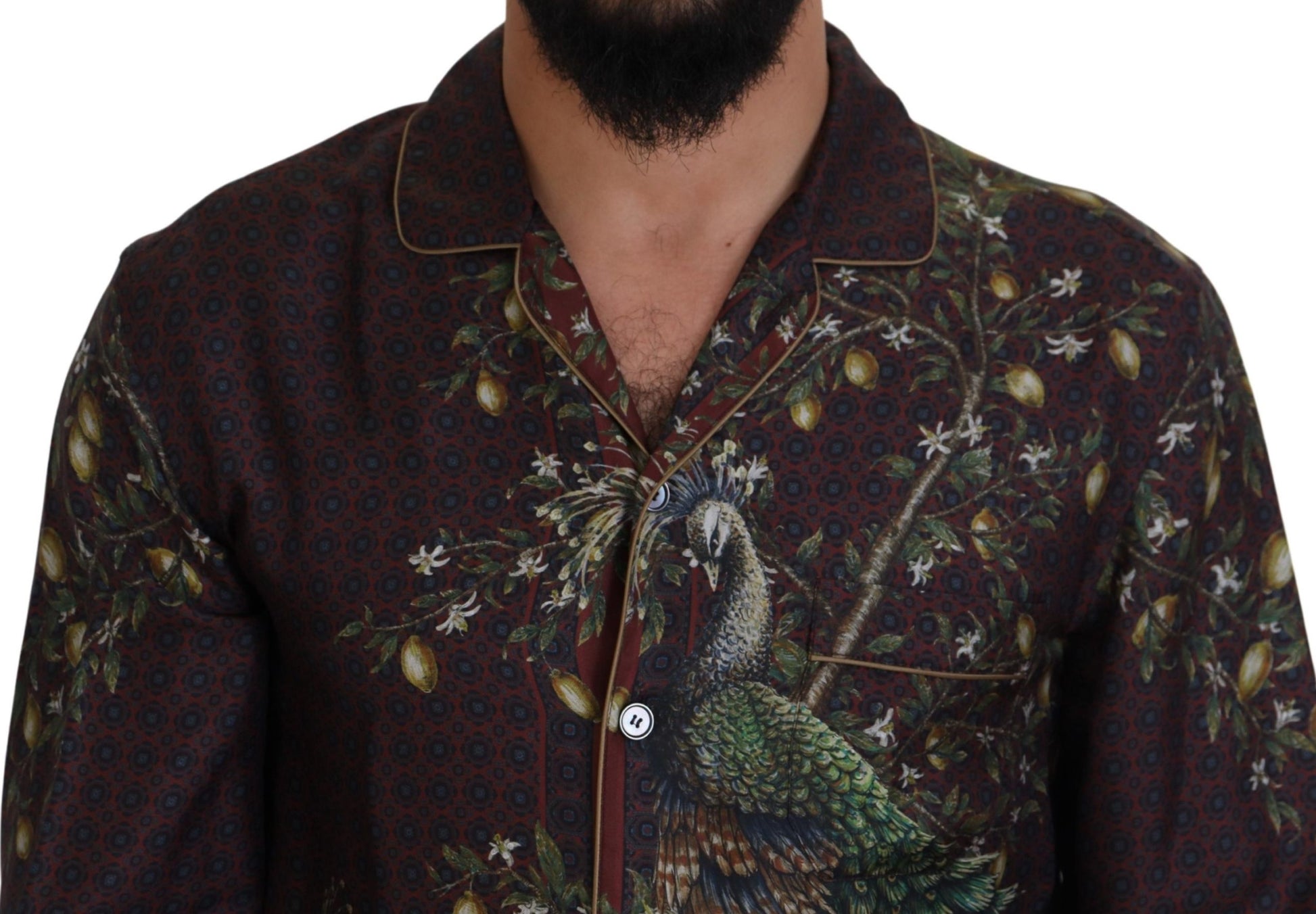 Dolce & Gabbana Bordeaux Ostrich Silk Satin Casual Mens Shirt Dolce & Gabbana