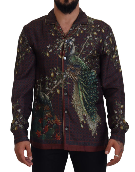 Dolce & Gabbana Bordeaux Ostrich Silk Satin Casual Mens Shirt Dolce & Gabbana
