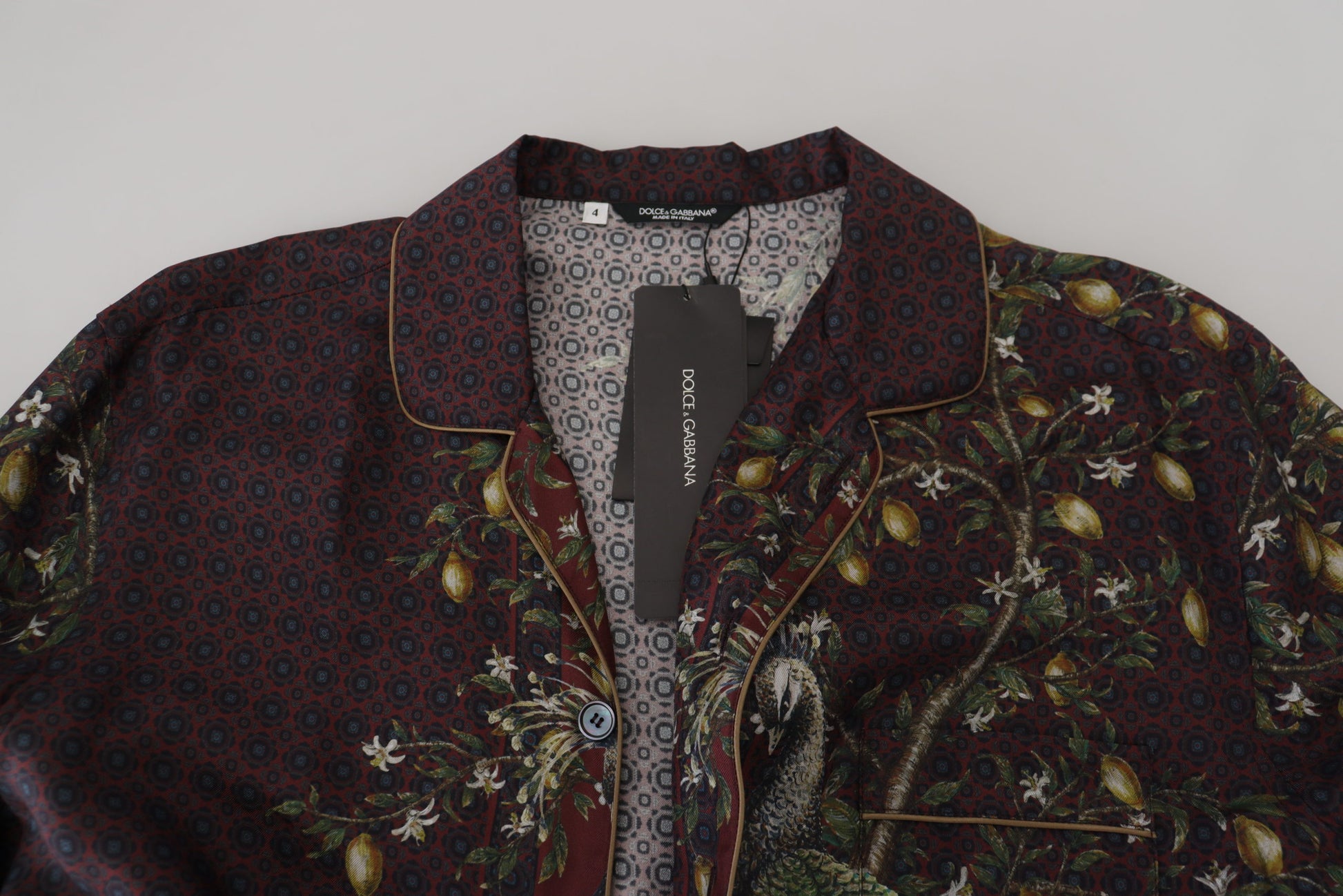 Dolce & Gabbana Bordeaux Ostrich Silk Satin Casual Mens Shirt Dolce & Gabbana