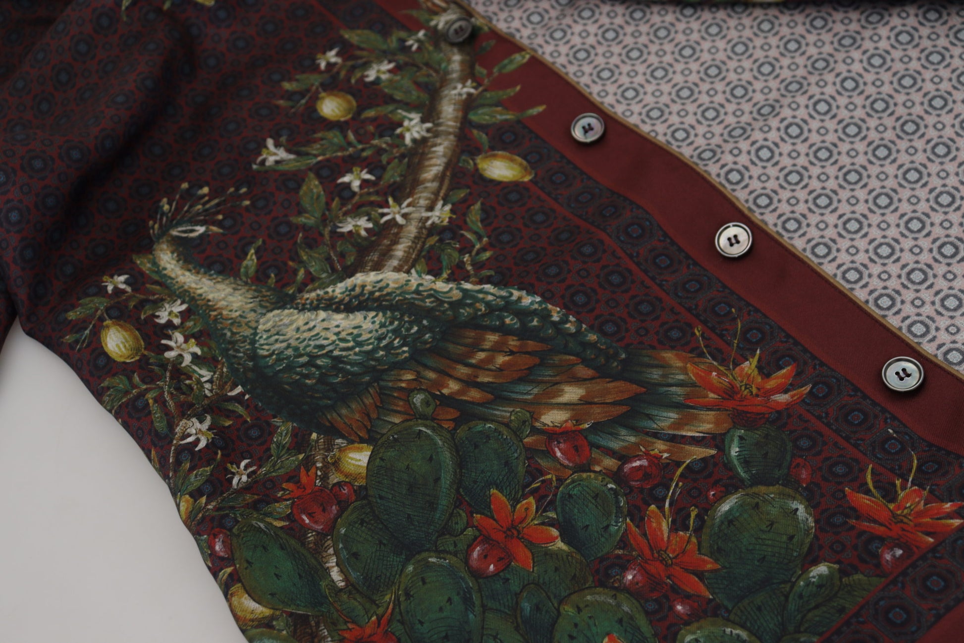 Dolce & Gabbana Bordeaux Ostrich Silk Satin Casual Mens Shirt Dolce & Gabbana