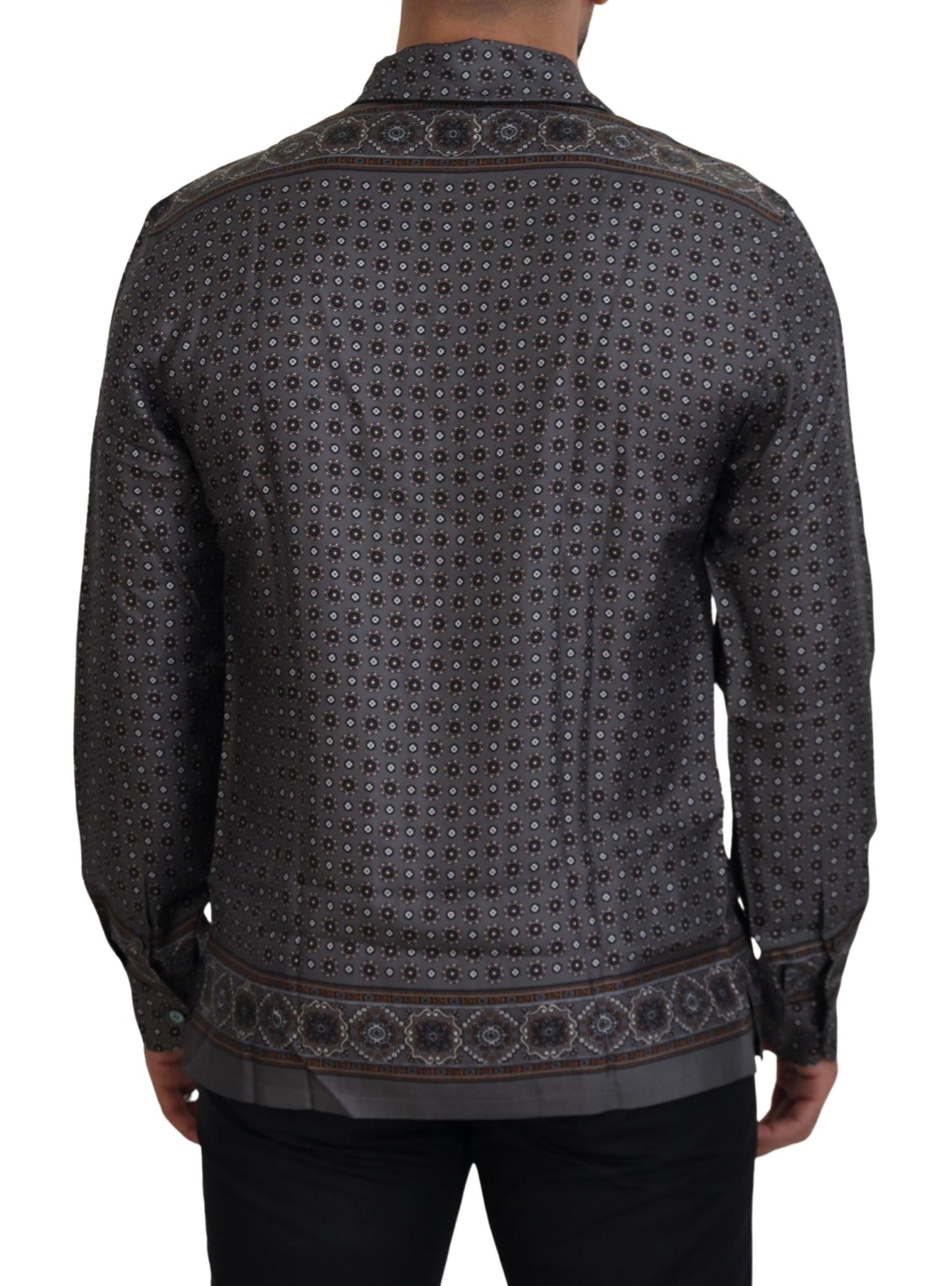 Dolce & Gabbana Gray Baroque Silk Satin Casual Shirt Dolce & Gabbana