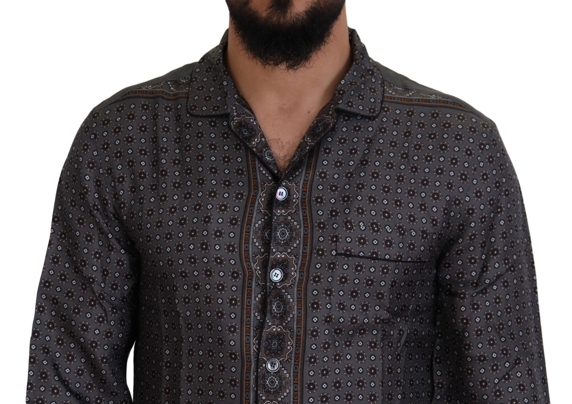 Dolce & Gabbana Gray Baroque Silk Satin Casual Shirt Dolce & Gabbana