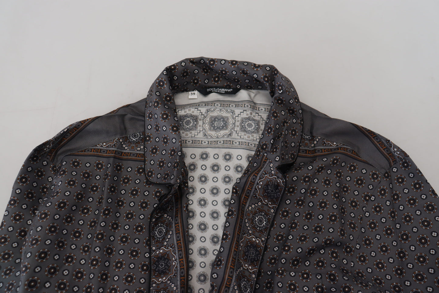 Dolce & Gabbana Gray Baroque Silk Satin Casual Shirt Dolce & Gabbana