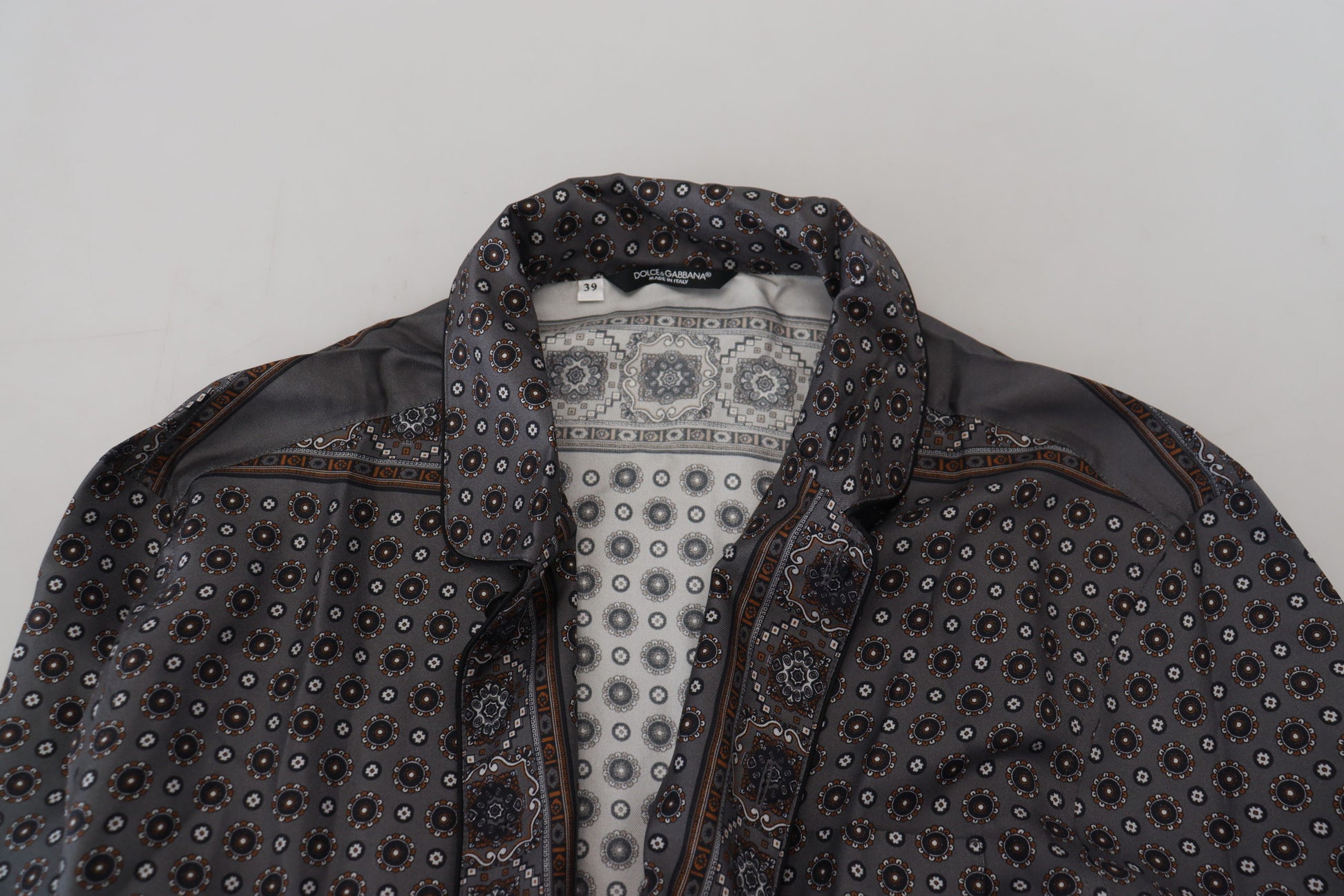 Dolce & Gabbana Gray Baroque Silk Satin Casual Shirt Dolce & Gabbana