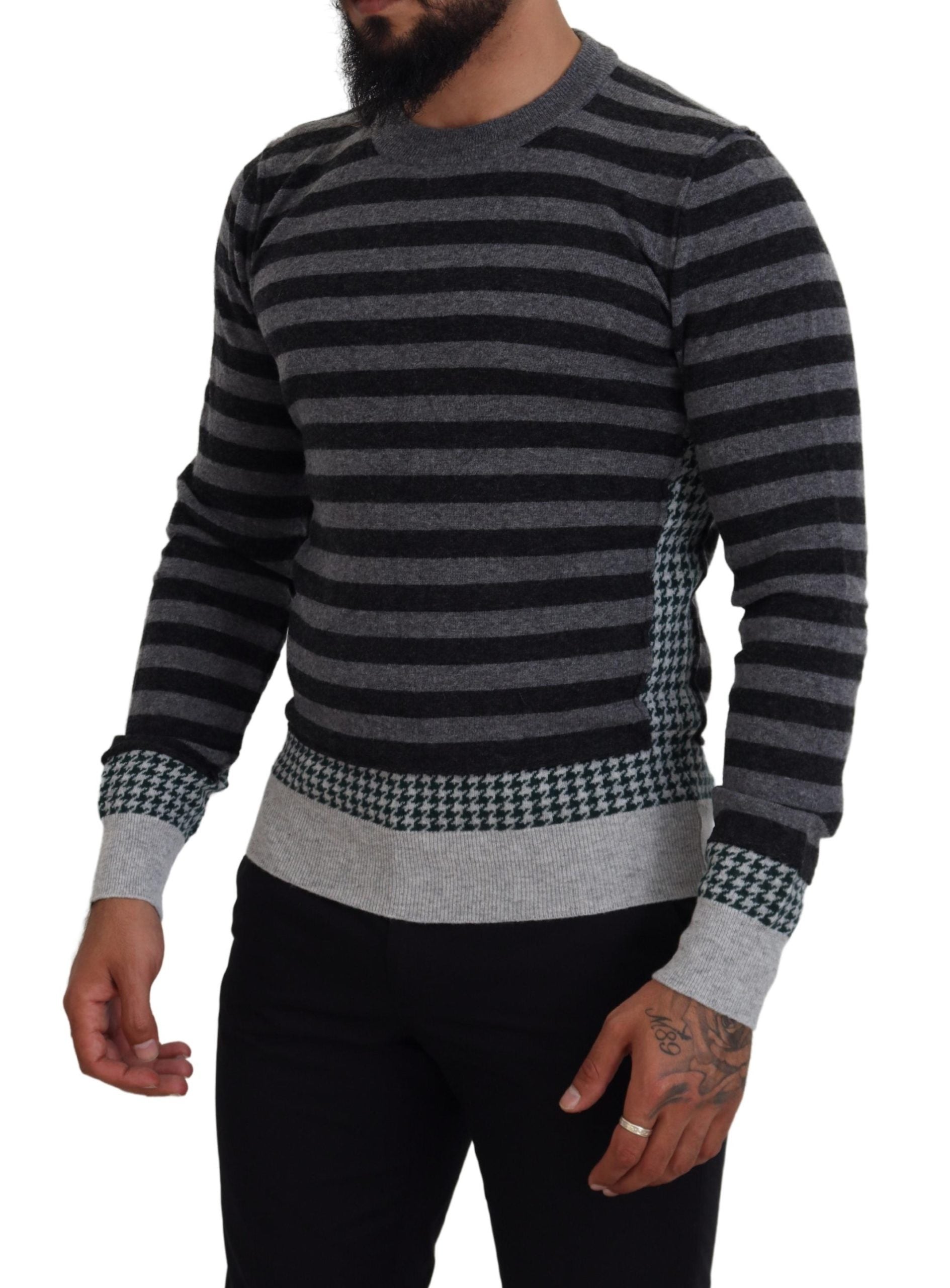 Dolce & Gabbana Black Gray Wool Logo Pullover Sweater Dolce & Gabbana