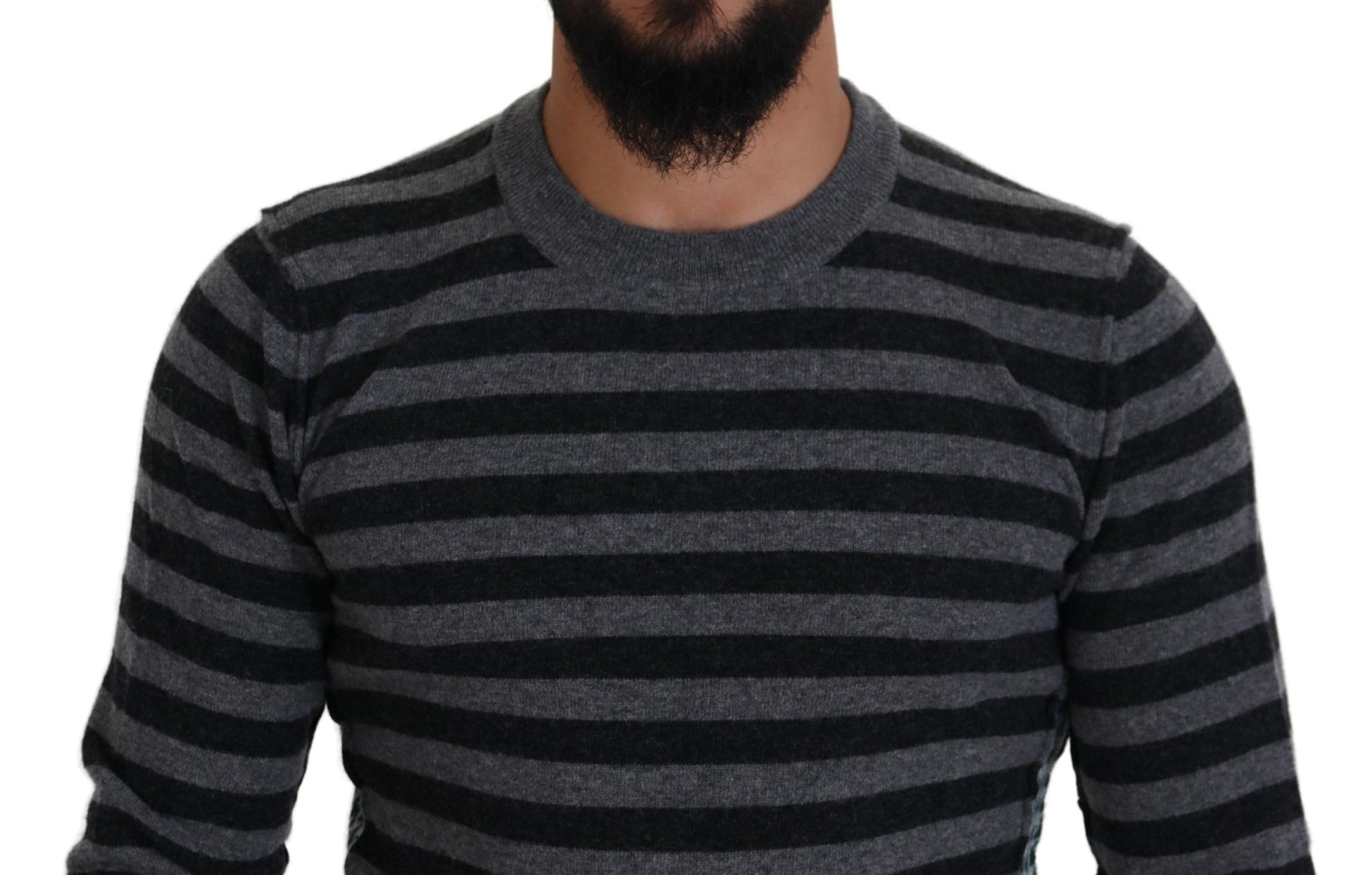 Dolce & Gabbana Black Gray Wool Logo Pullover Sweater Dolce & Gabbana