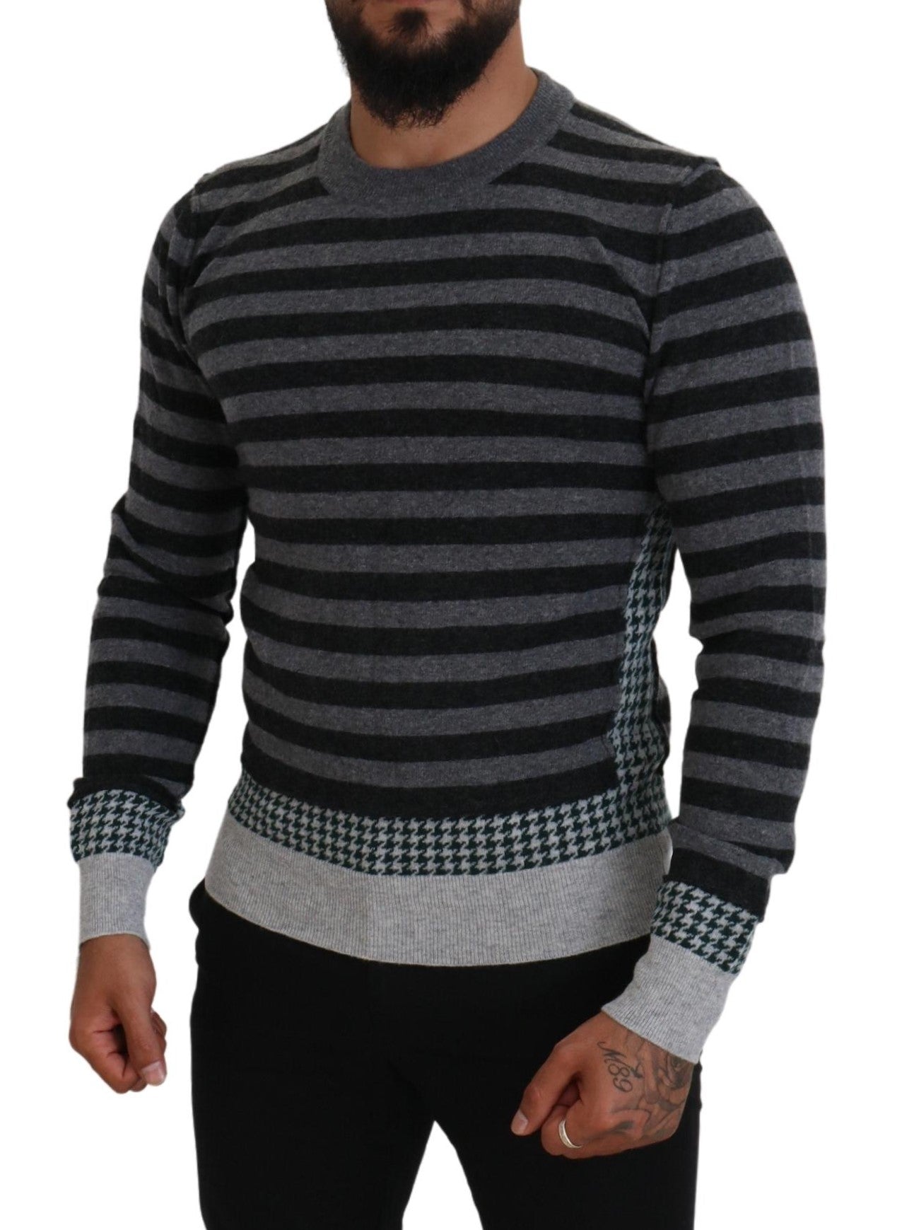 Dolce & Gabbana Black Gray Wool Logo Pullover Sweater Dolce & Gabbana