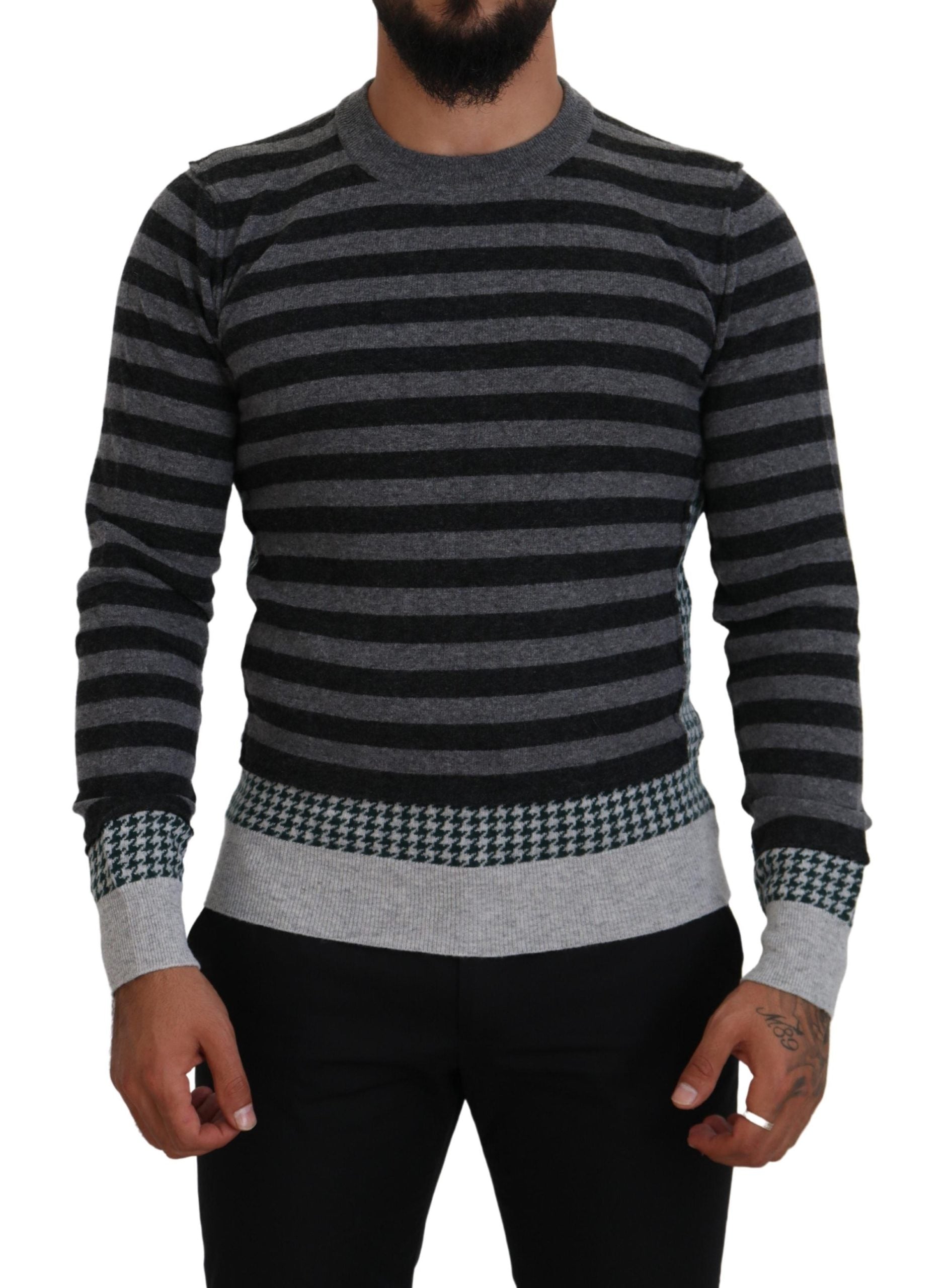 Dolce & Gabbana Black Gray Wool Logo Pullover Sweater Dolce & Gabbana