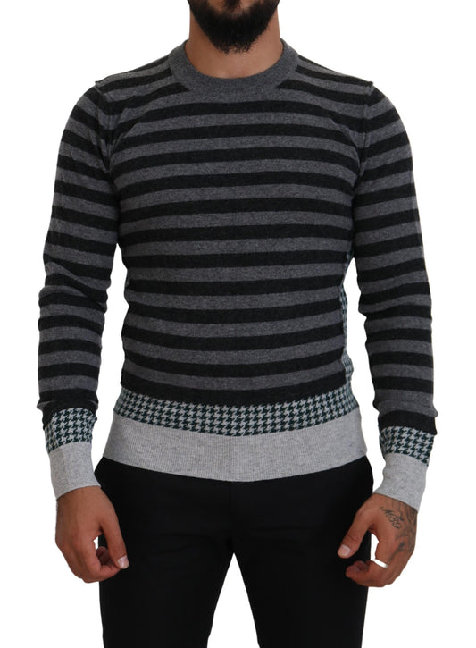 Dolce & Gabbana Black Gray Wool Logo Pullover Sweater Dolce & Gabbana