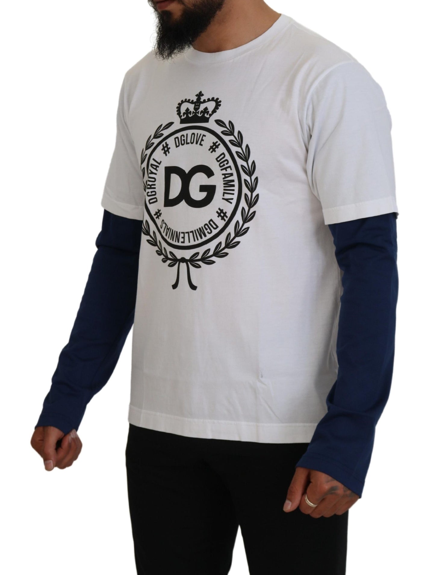 Dolce & Gabbana White Blue DG Crown Pullover Sweater Dolce & Gabbana