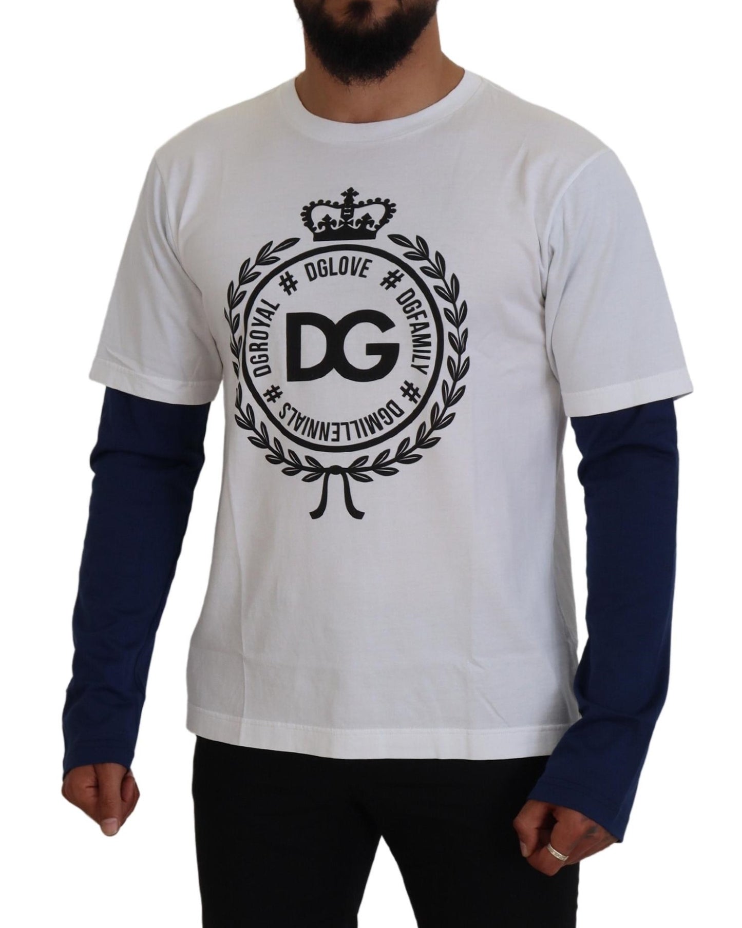 Dolce & Gabbana White Blue DG Crown Pullover Sweater Dolce & Gabbana
