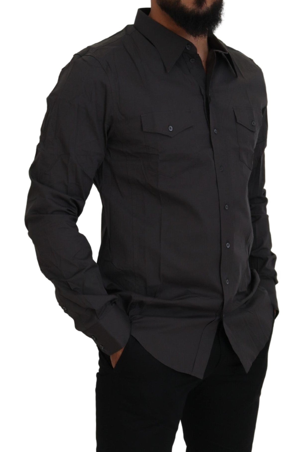 Dolce & Gabbana Gray SICILIA Slim Fit Stretch Dress Shirt Dolce & Gabbana