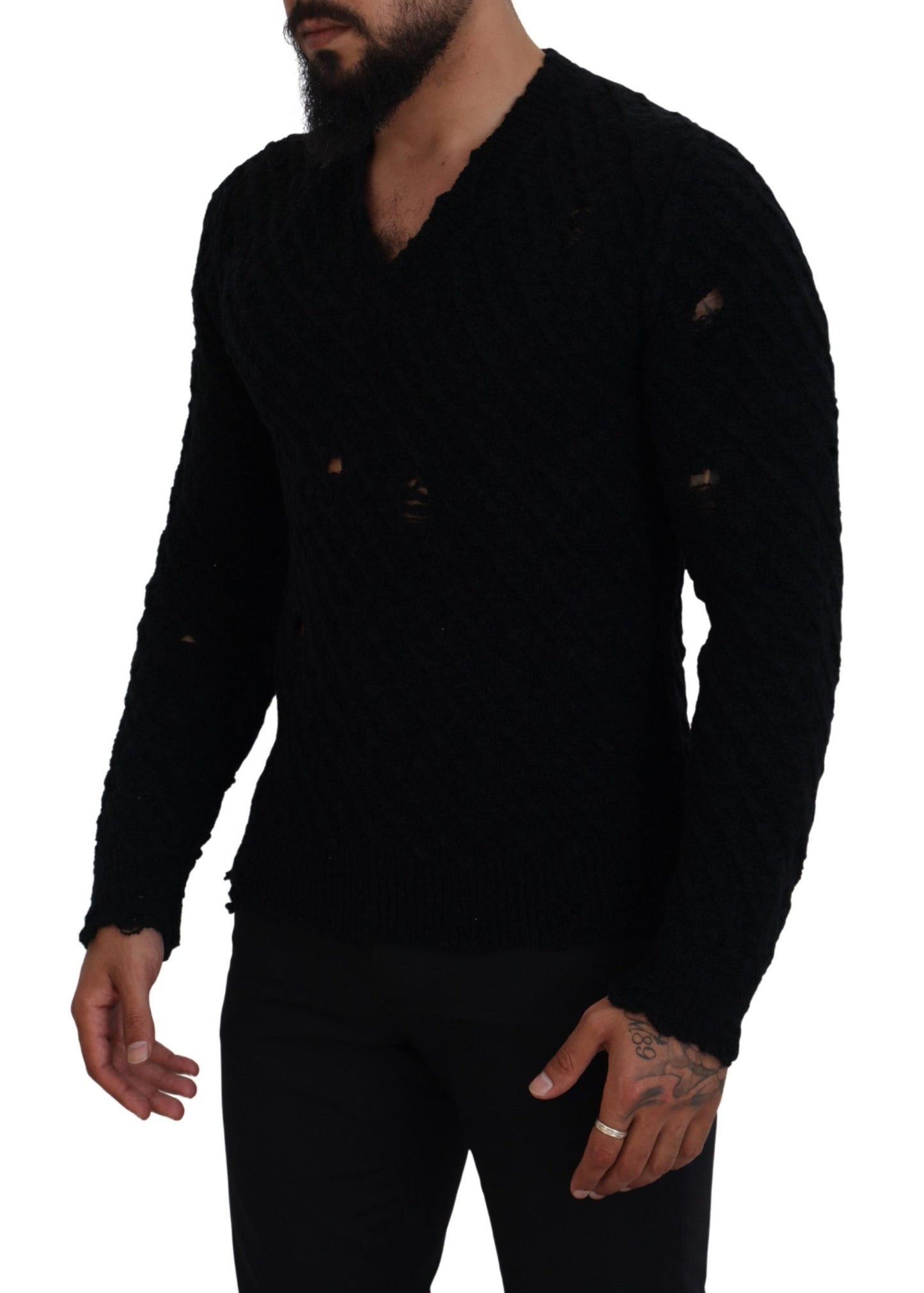 Dolce & Gabbana Black Wool V-neck Knitted Pullover Sweater Dolce & Gabbana