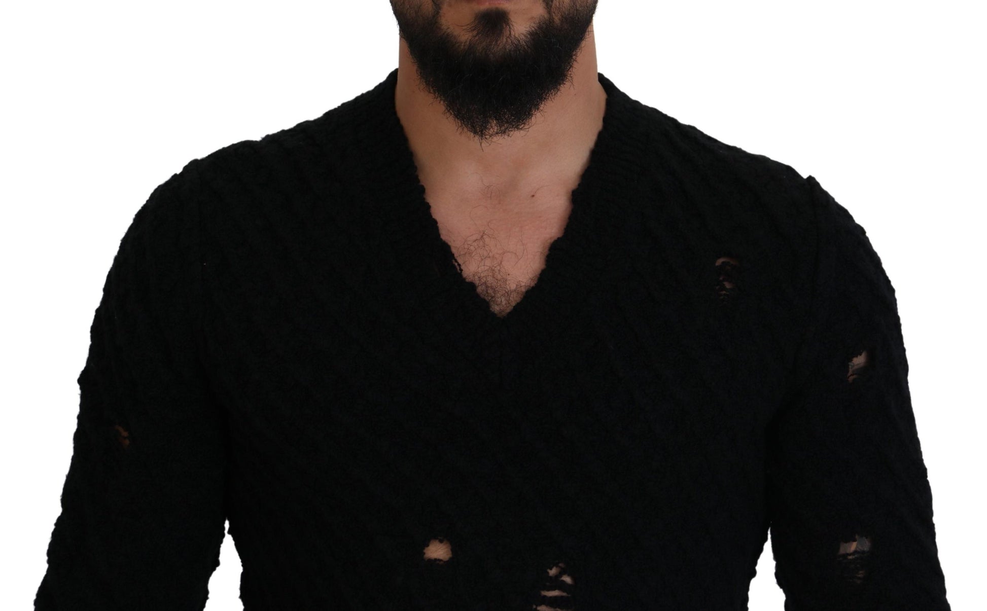 Dolce & Gabbana Black Wool V-neck Knitted Pullover Sweater Dolce & Gabbana