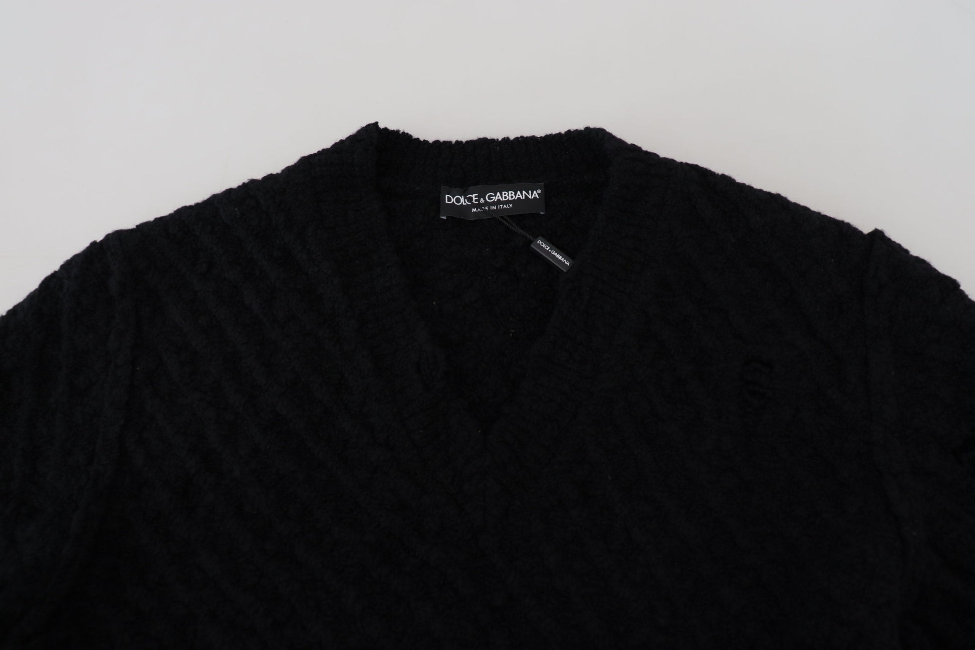 Dolce & Gabbana Black Wool V-neck Knitted Pullover Sweater Dolce & Gabbana