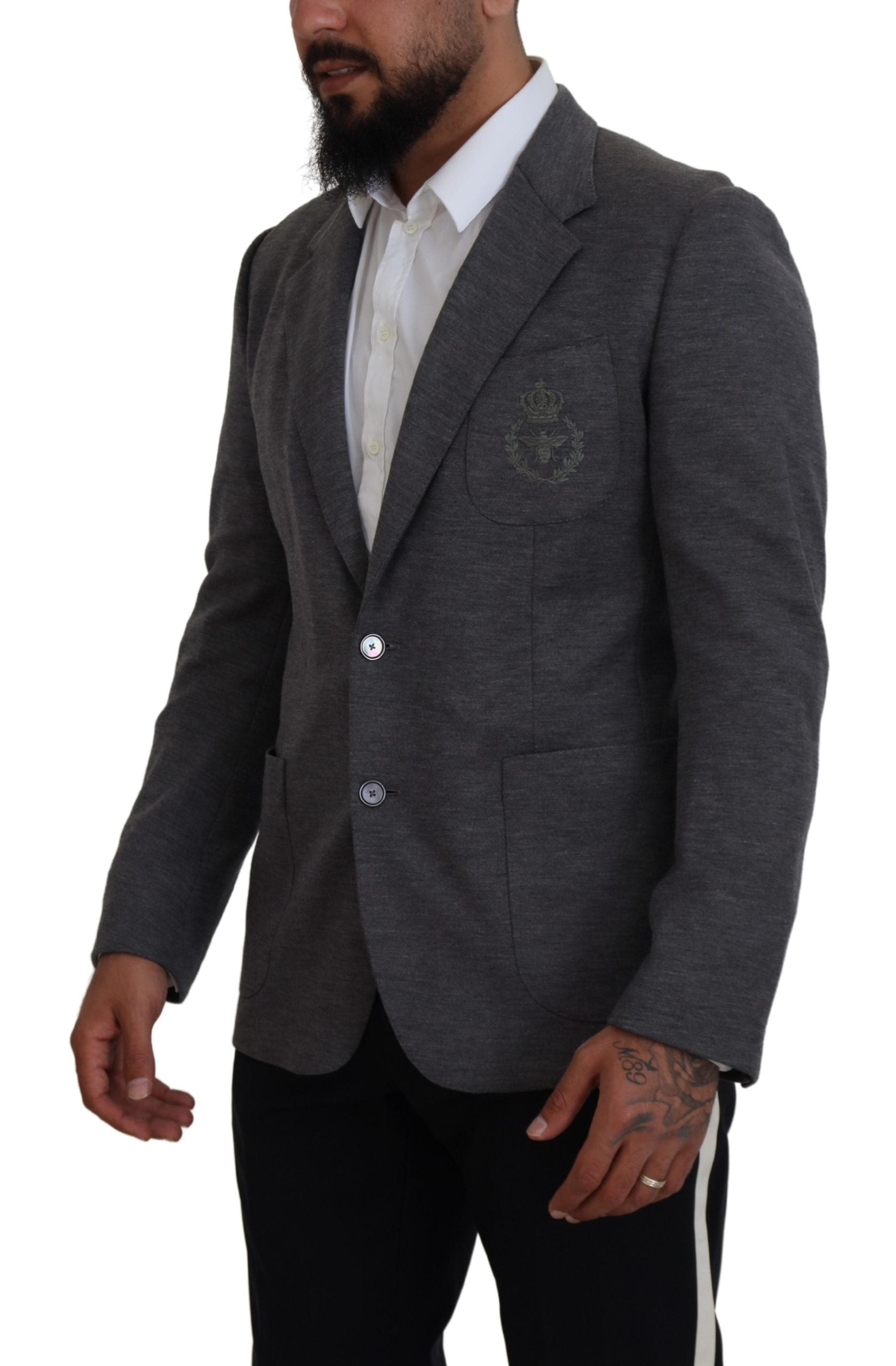 Dolce & Gabbana Gray Wool Stretch Slim Fit Jacket Blazer Dolce & Gabbana