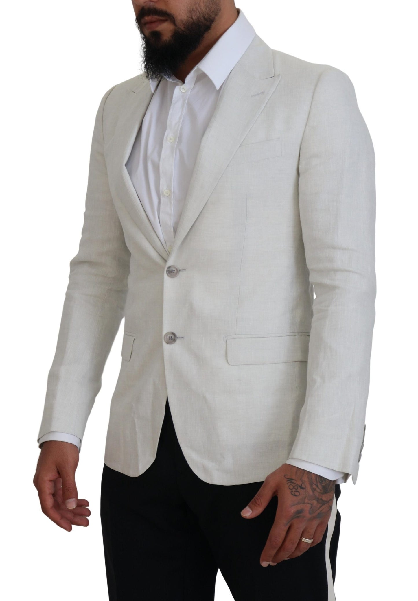 Dolce & Gabbana White Linen Slim Fit Jacket Blazer Dolce & Gabbana