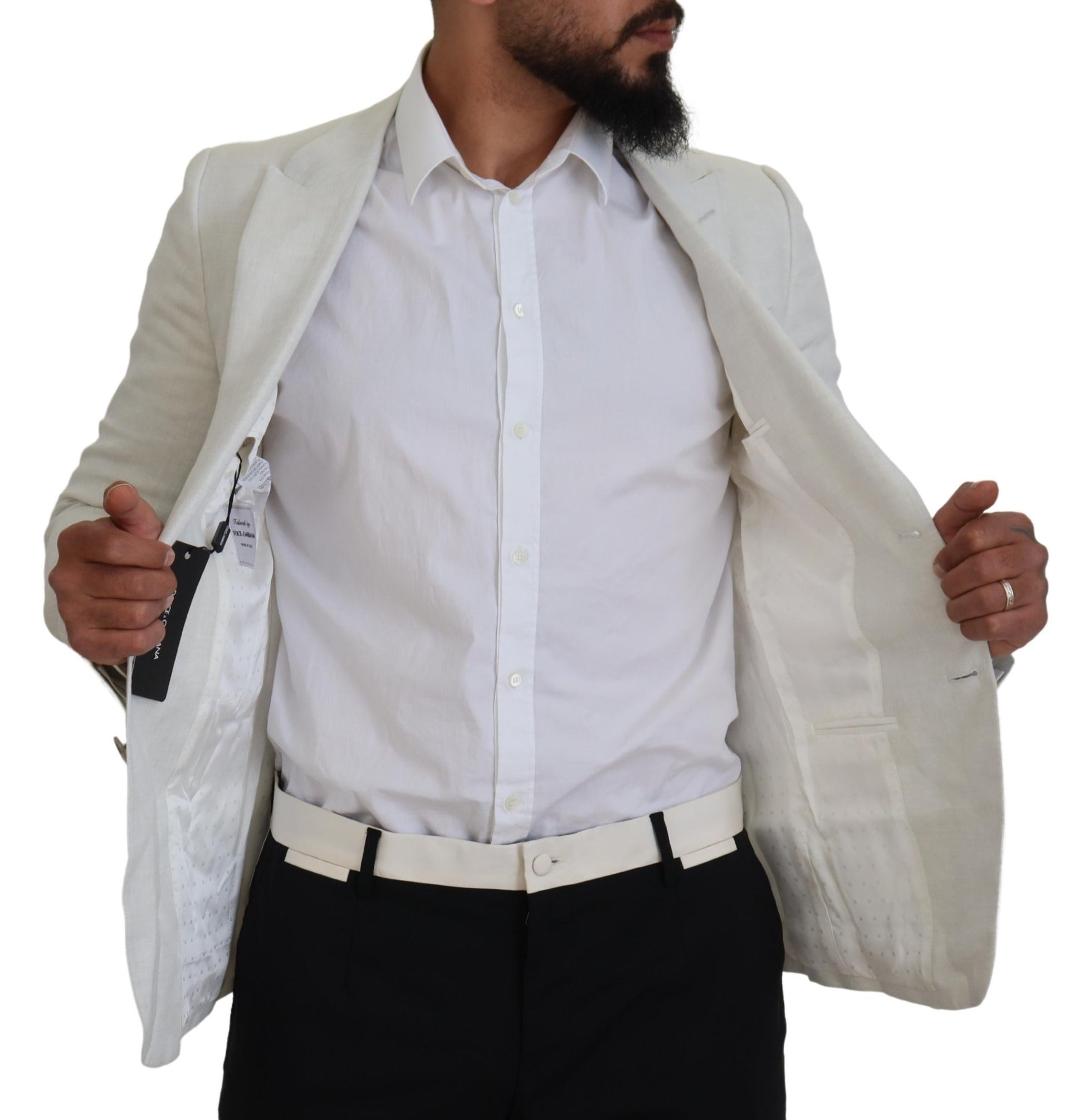 Dolce & Gabbana White Linen Slim Fit Jacket Blazer Dolce & Gabbana