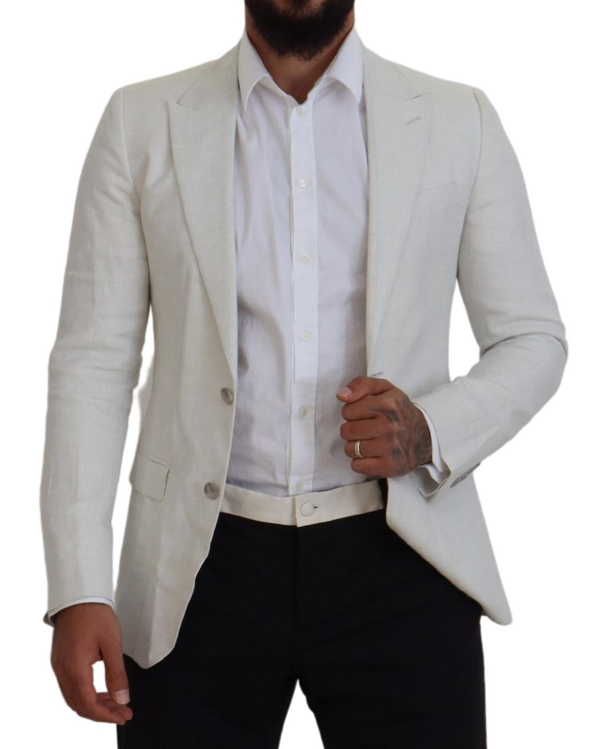 Dolce & Gabbana White Linen Slim Fit Jacket Blazer Dolce & Gabbana