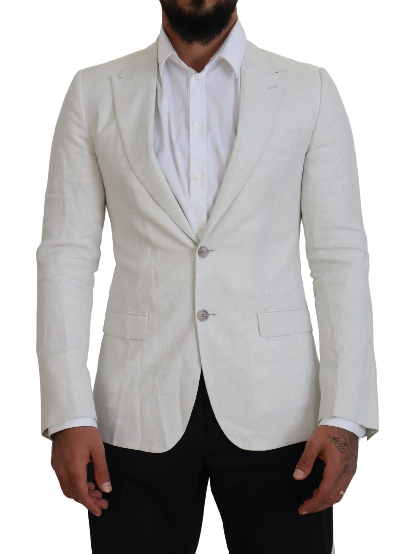 Dolce & Gabbana White Linen Slim Fit Jacket Blazer Dolce & Gabbana