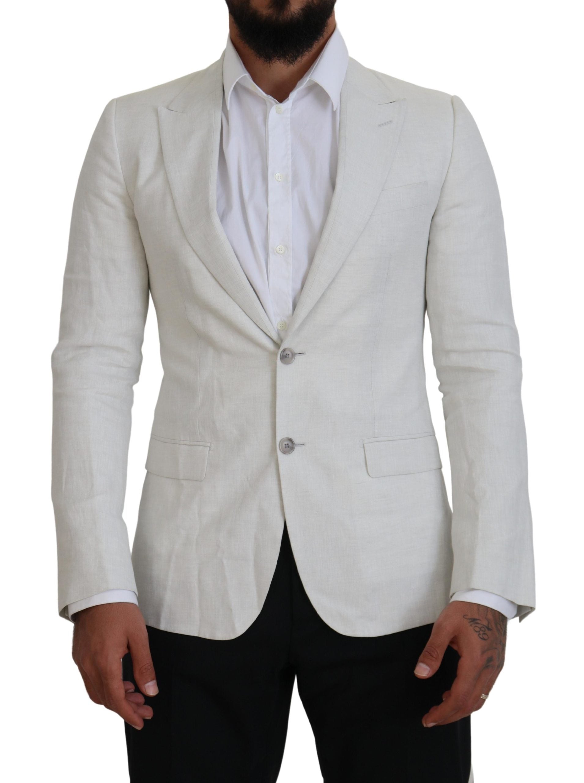 Dolce & Gabbana White Linen Slim Fit Jacket Blazer Dolce & Gabbana
