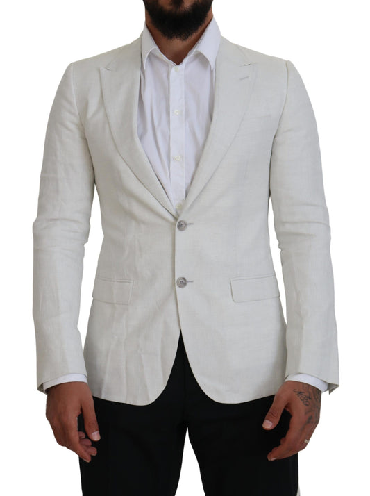 Dolce & Gabbana White Linen Slim Fit Jacket Blazer Dolce & Gabbana