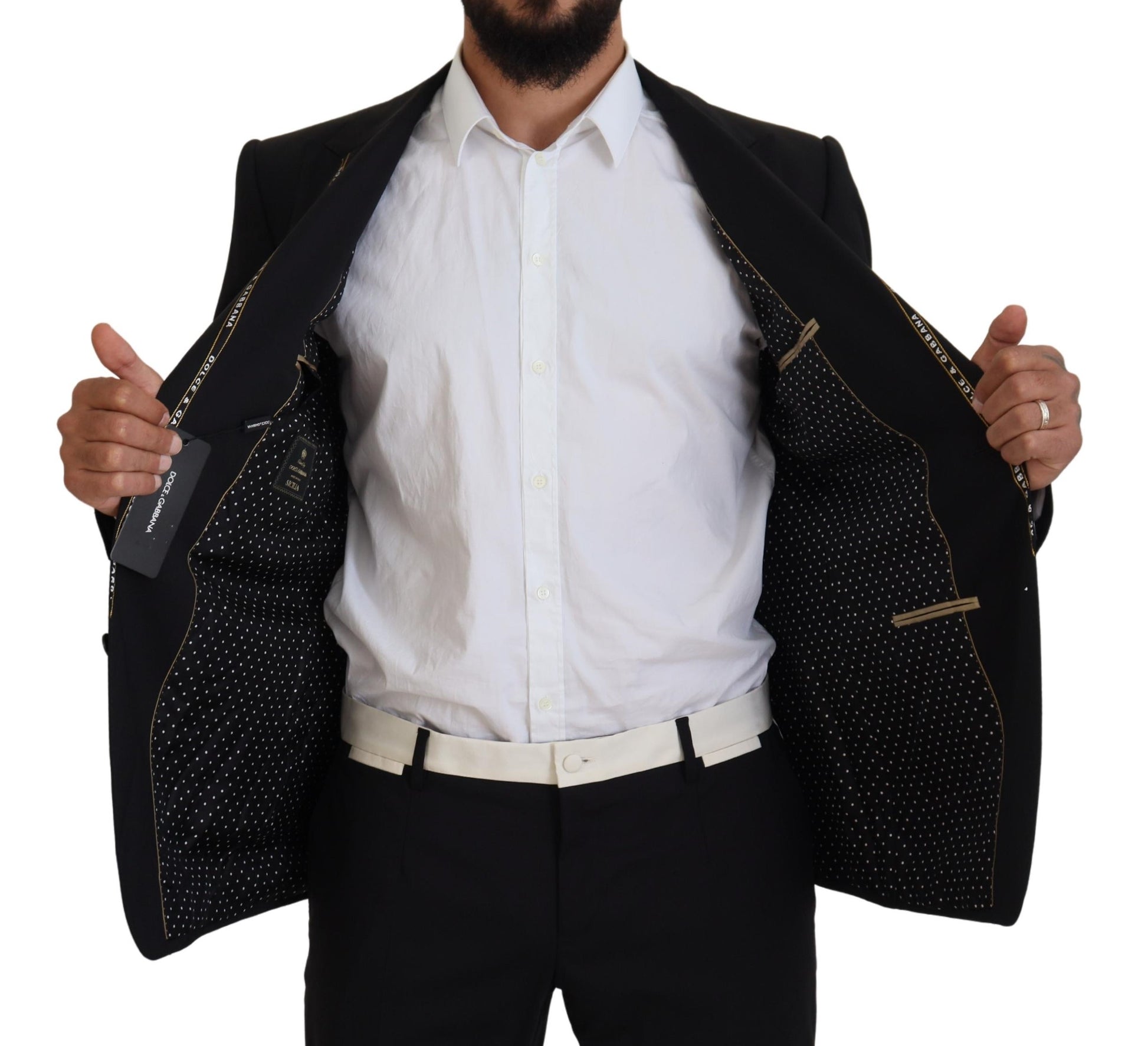 Dolce & Gabbana Black Wool Stretch Slim Fit Jacket Blazer Dolce & Gabbana