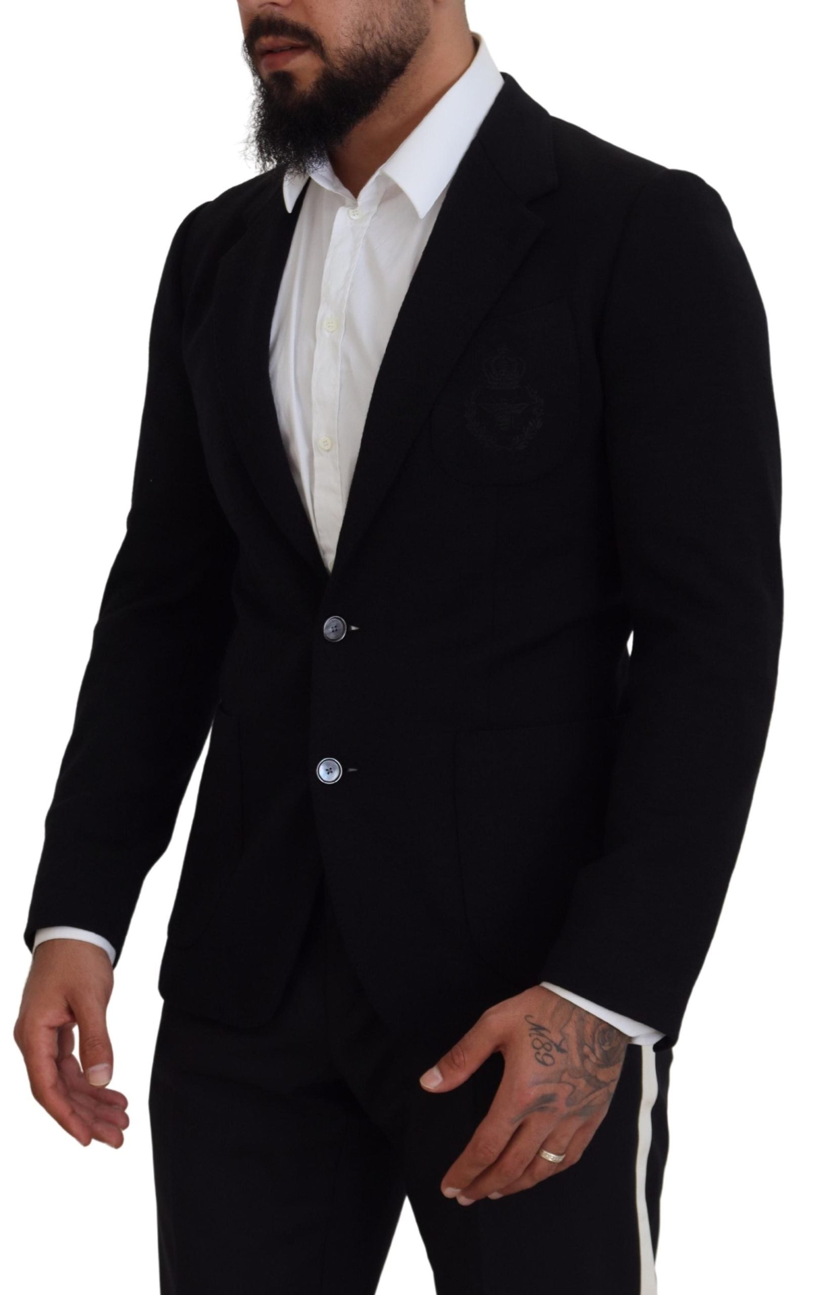 Dolce & Gabbana Black Wool Crown Slim Fit Jacket Blazer Dolce & Gabbana