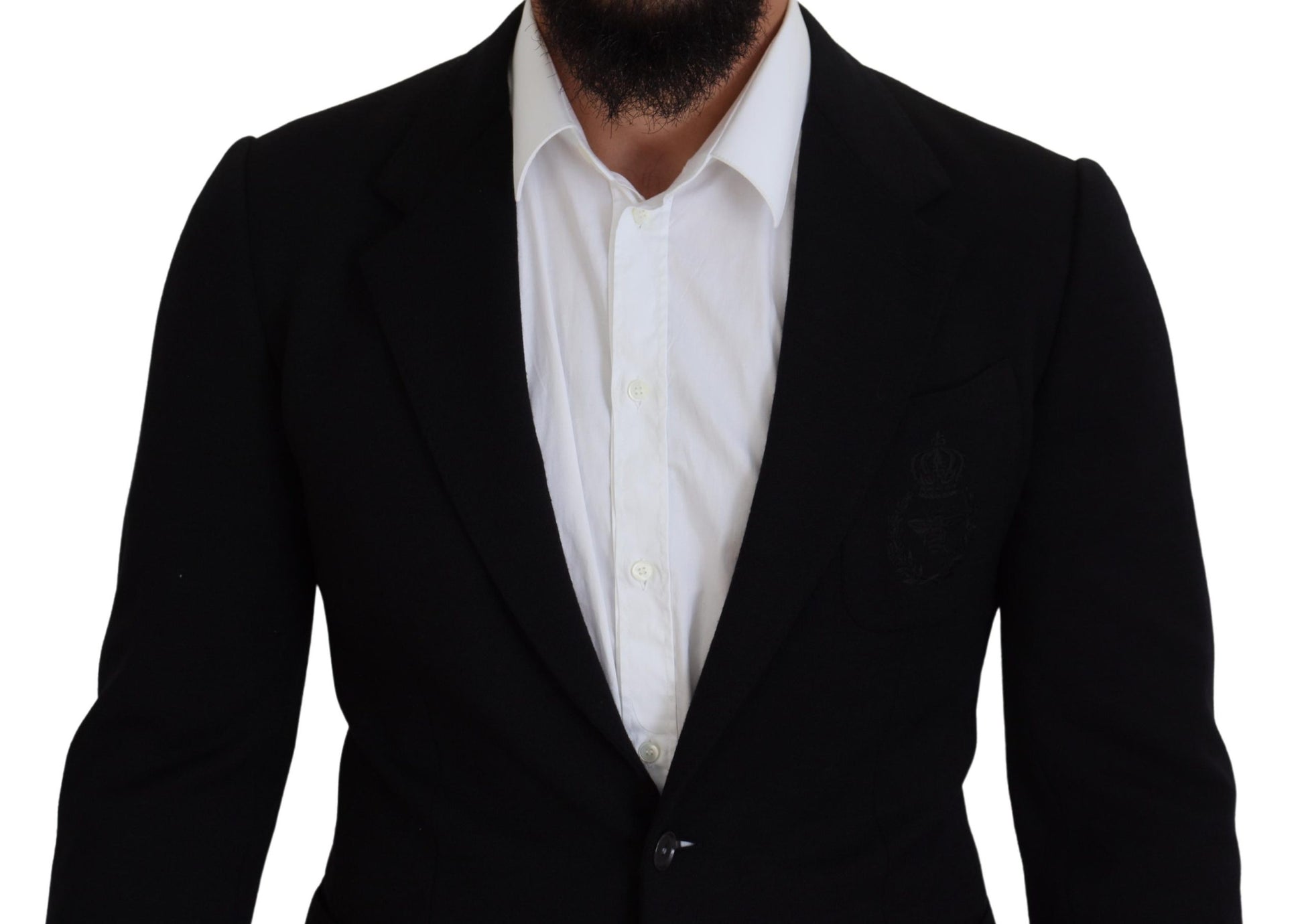 Dolce & Gabbana Black Wool Crown Slim Fit Jacket Blazer Dolce & Gabbana