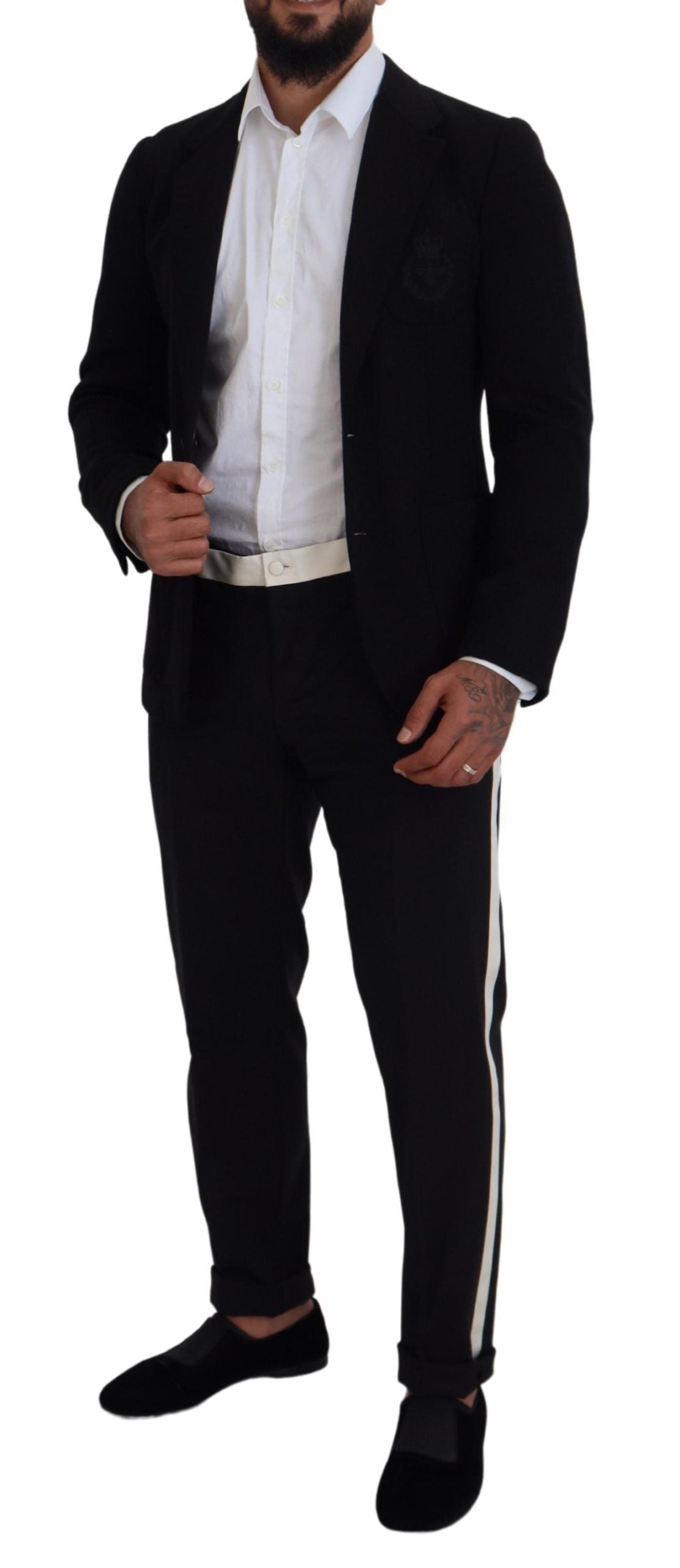 Dolce & Gabbana Black Wool Crown Slim Fit Jacket Blazer Dolce & Gabbana