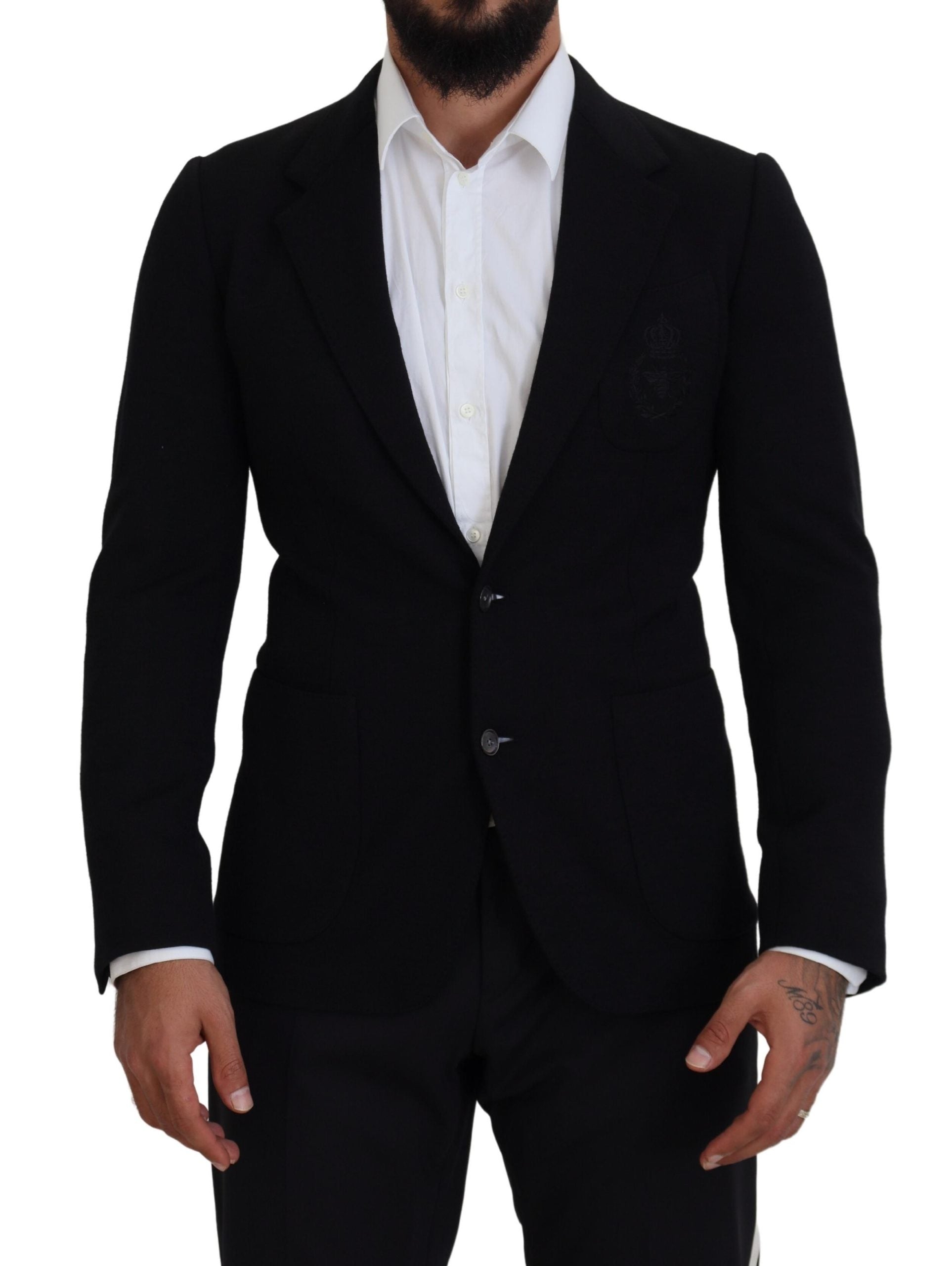 Dolce & Gabbana Black Wool Crown Slim Fit Jacket Blazer Dolce & Gabbana