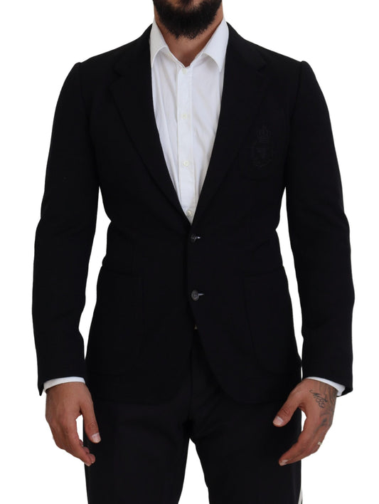 Dolce & Gabbana Black Wool Crown Slim Fit Jacket Blazer Dolce & Gabbana